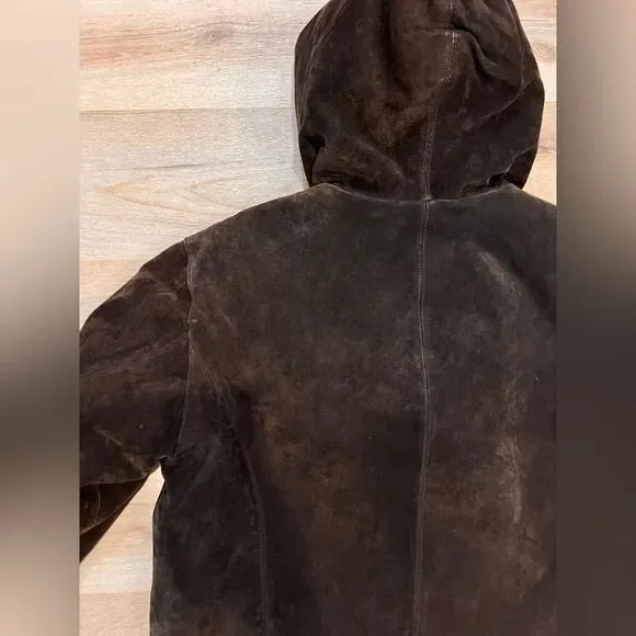 Suede leather brown fur lined jacket - Picture 8 of 14